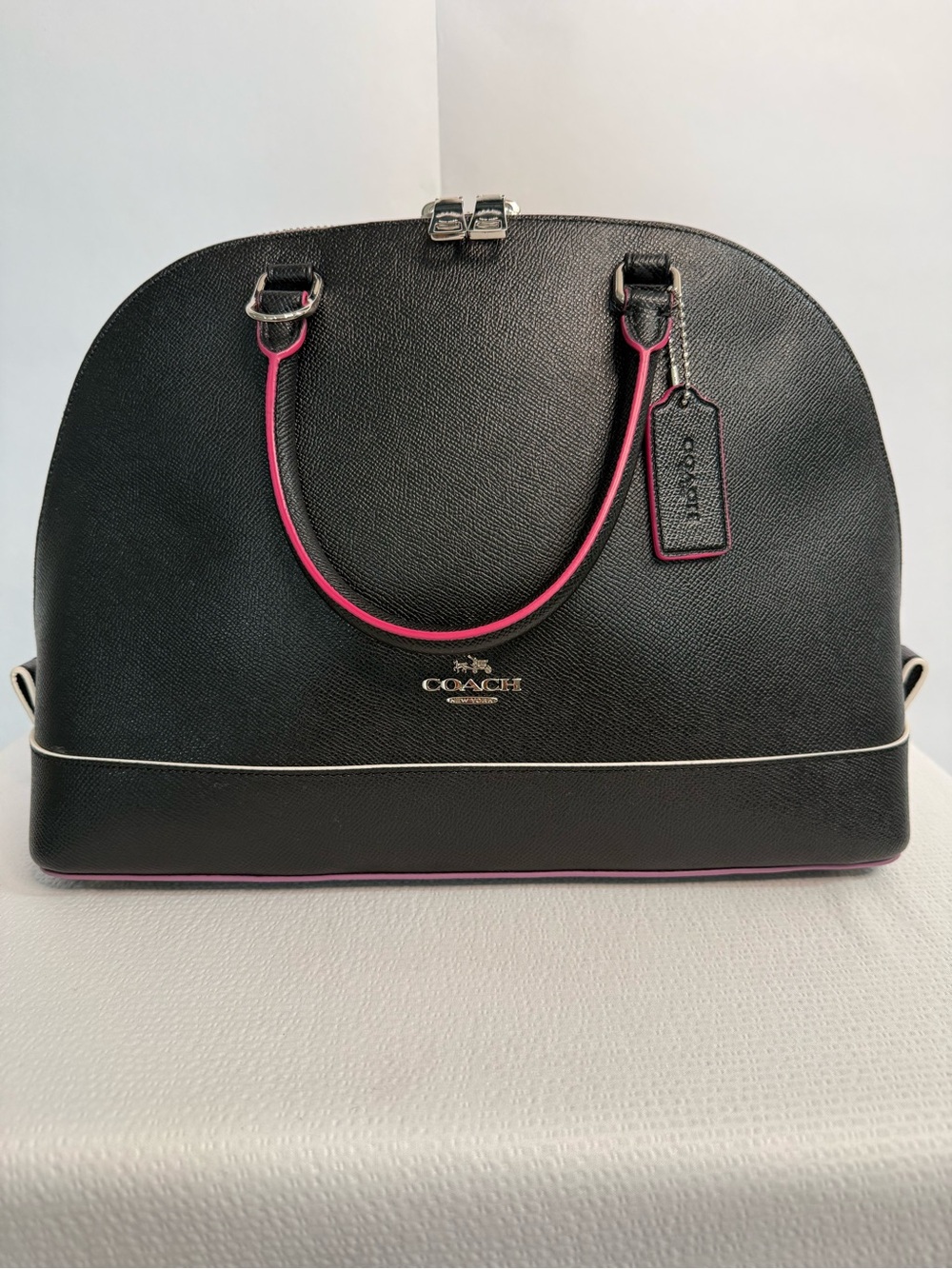 Coach Black Leather Satchel with Pink Trim - Dome Satchel - Picture 3 of 15
